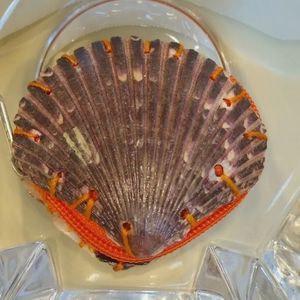 Sea Shell Coin, Key Chain, Ecuador Hand Made, Orange/Brown color beautiful item.